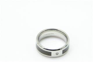 MENS STAINLESS STEEL CARBON FIBER RING WEDDING BAND WITH DIAMOND UNBRANDED SIZE